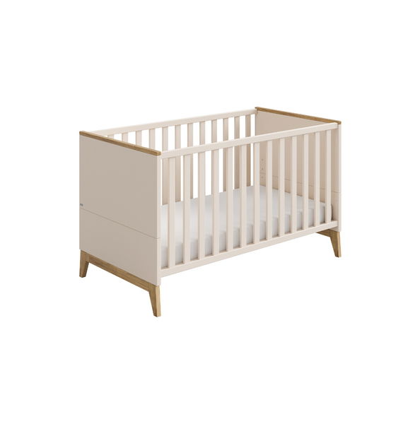 Paidi STIENE Babybett 70 x 140 cm mit 2 Schlupfsprossen Lattenrost AIRWELL Comfort, Cashmere-Beige/Eiche