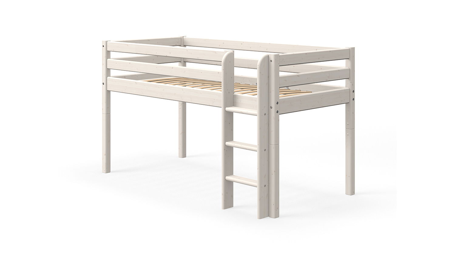 Classic halbhohes Bett mit gerader Leiter, whitewash 90 x 200 cm
