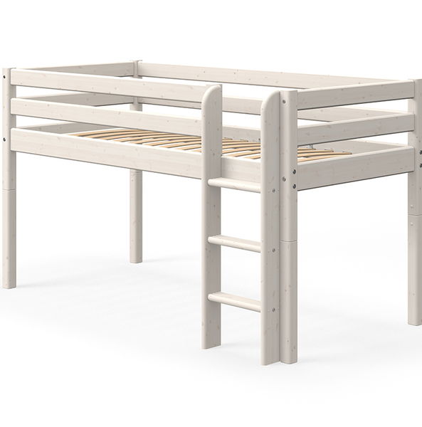 Classic halbhohes Bett mit gerader Leiter, whitewash 90 x 200 cm