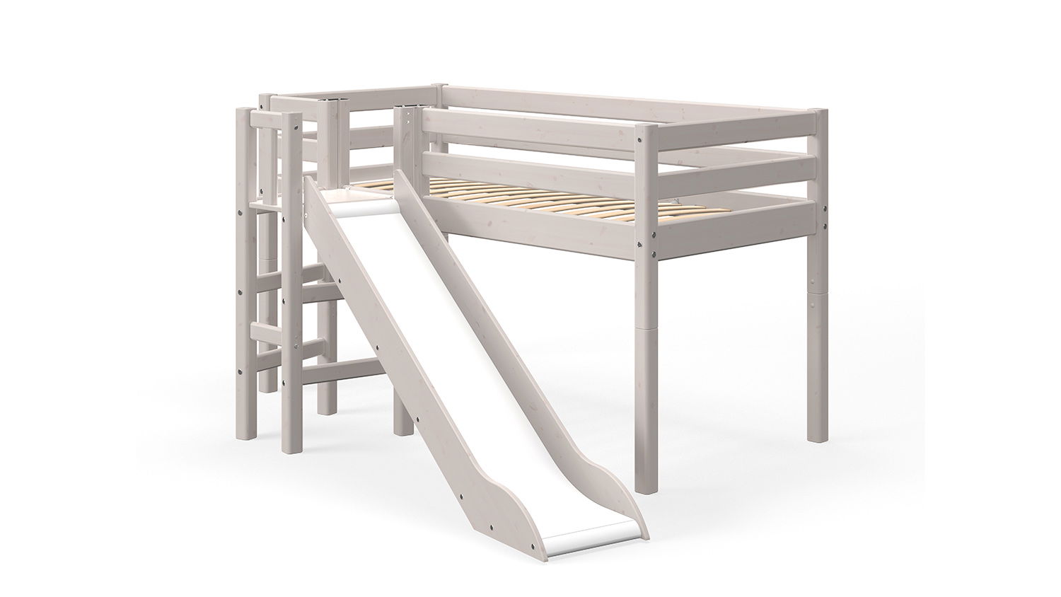 Classic halbhohes Bett mit Rutschturm, in Whitewash 90 x 190 cm