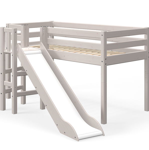 Classic halbhohes Bett mit Rutschturm, in Whitewash 90 x 190 cm