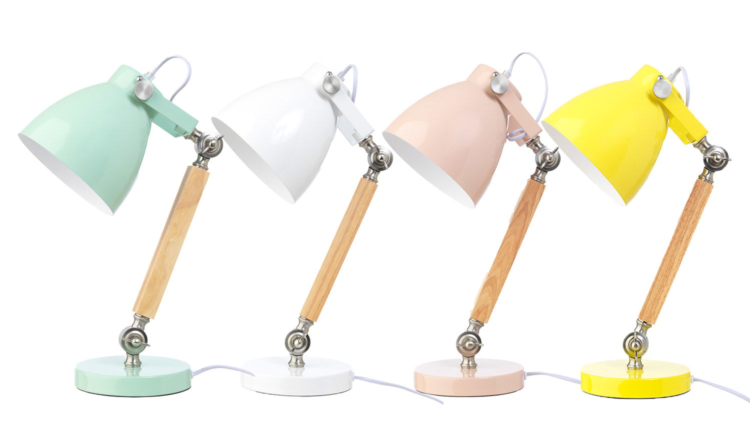 Retro Schreibtischlampe, Holz / Metall -weiß