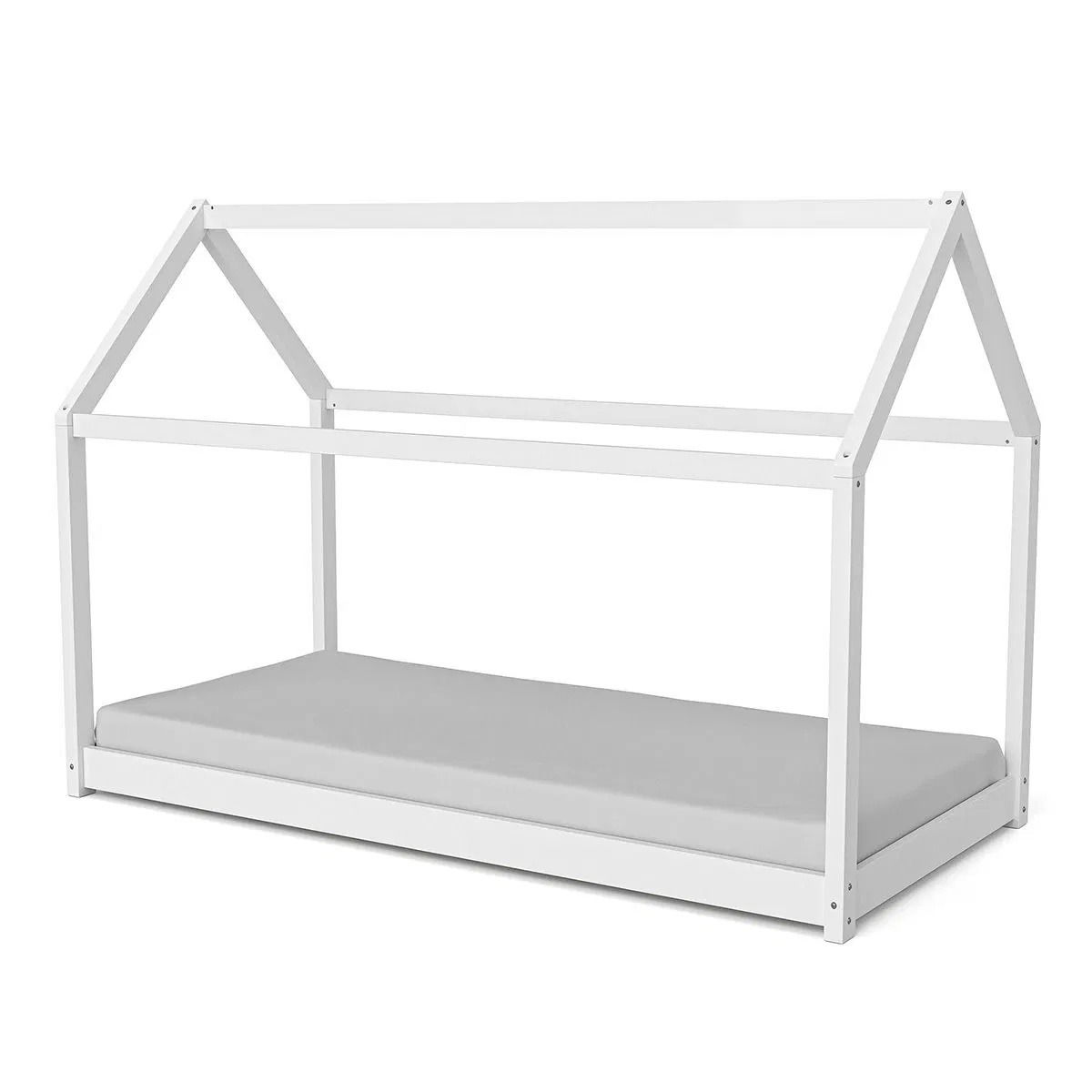 Haley Weiß Montessori Hausbett Bodenbett 90x200, inkl. Lattenrost, Kiefer