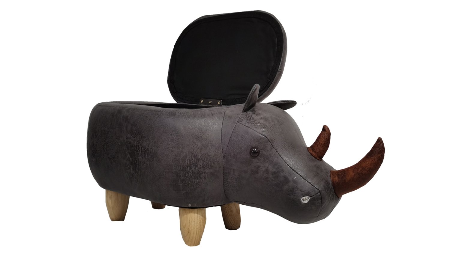 MyAnimalCube Sitzhocker Nashorn Nils schwarz (mit Stauraum)