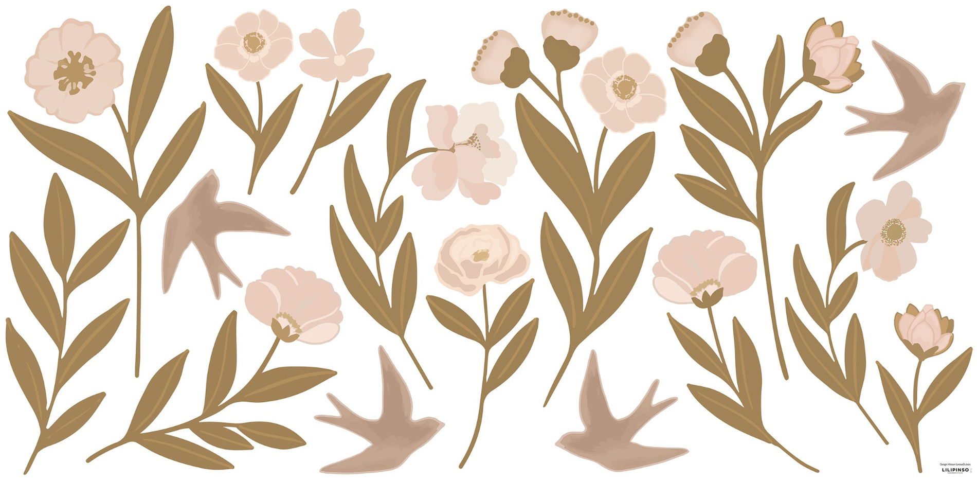 Wandsticker Blumen und Schwalben