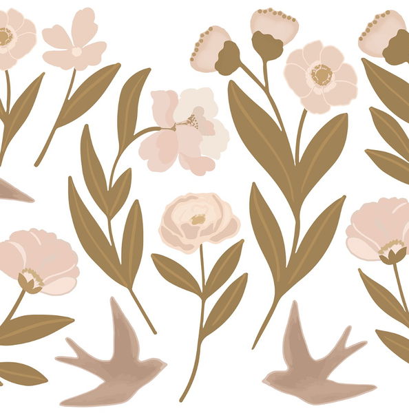 Wandsticker Blumen und Schwalben