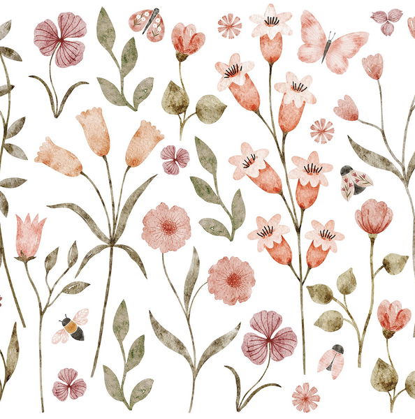 Wandsticker Blumenfelder und Insekten