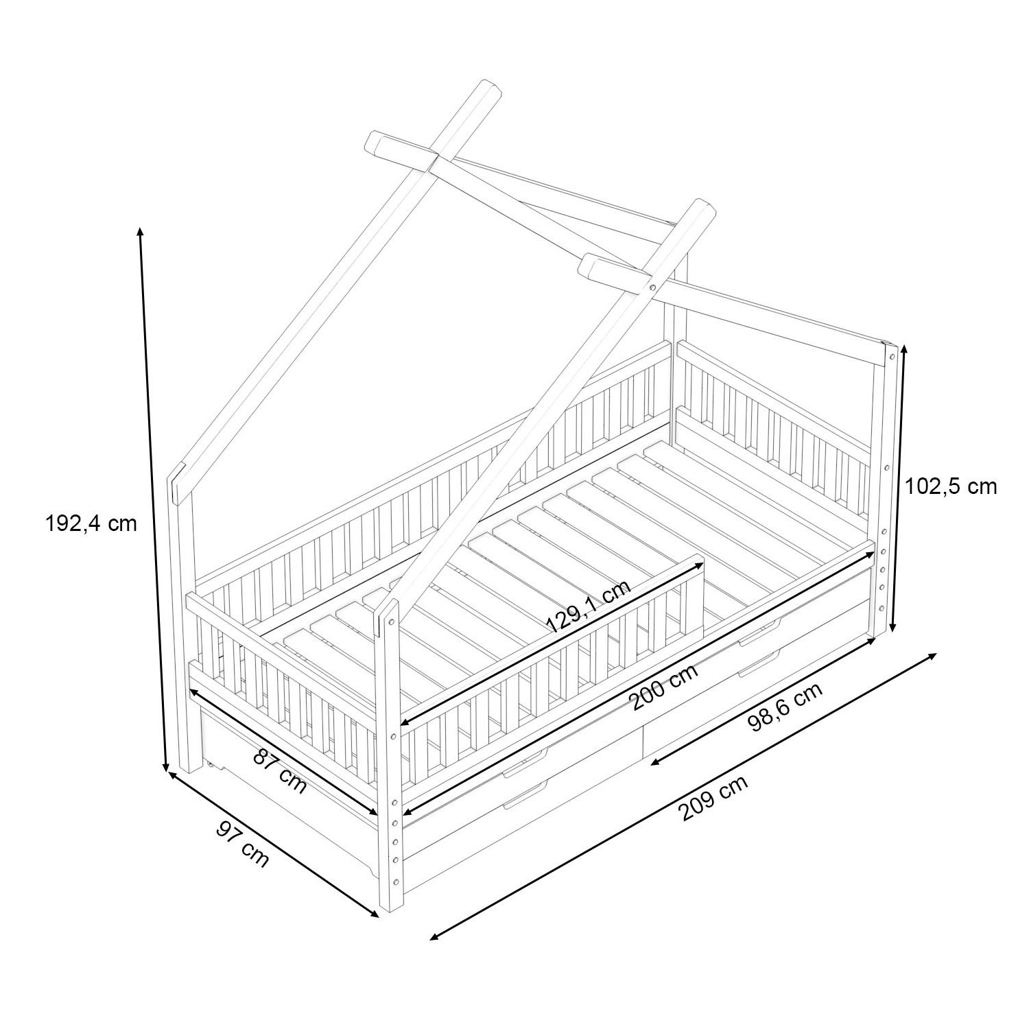 Hausbett Clara, weiß (inkl. Gästebett u. Bettkästen)