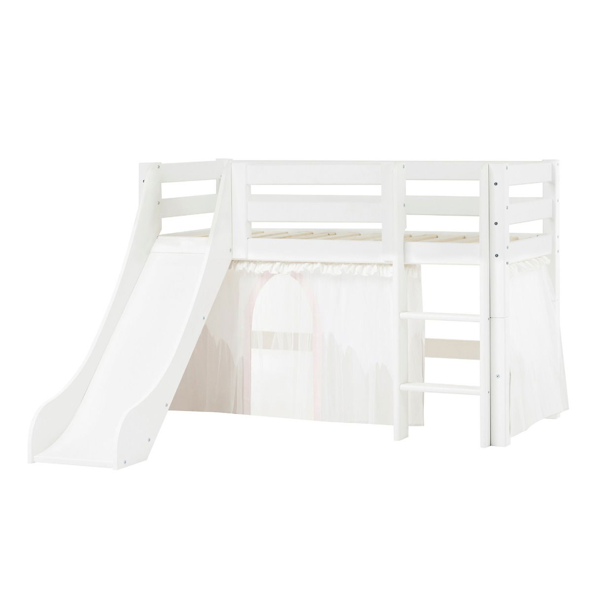 BUNDLE ECO Luxury Halbhochbett 70x160 cm mit Rutsche und mit WINTER WONDERLAND Vorhang