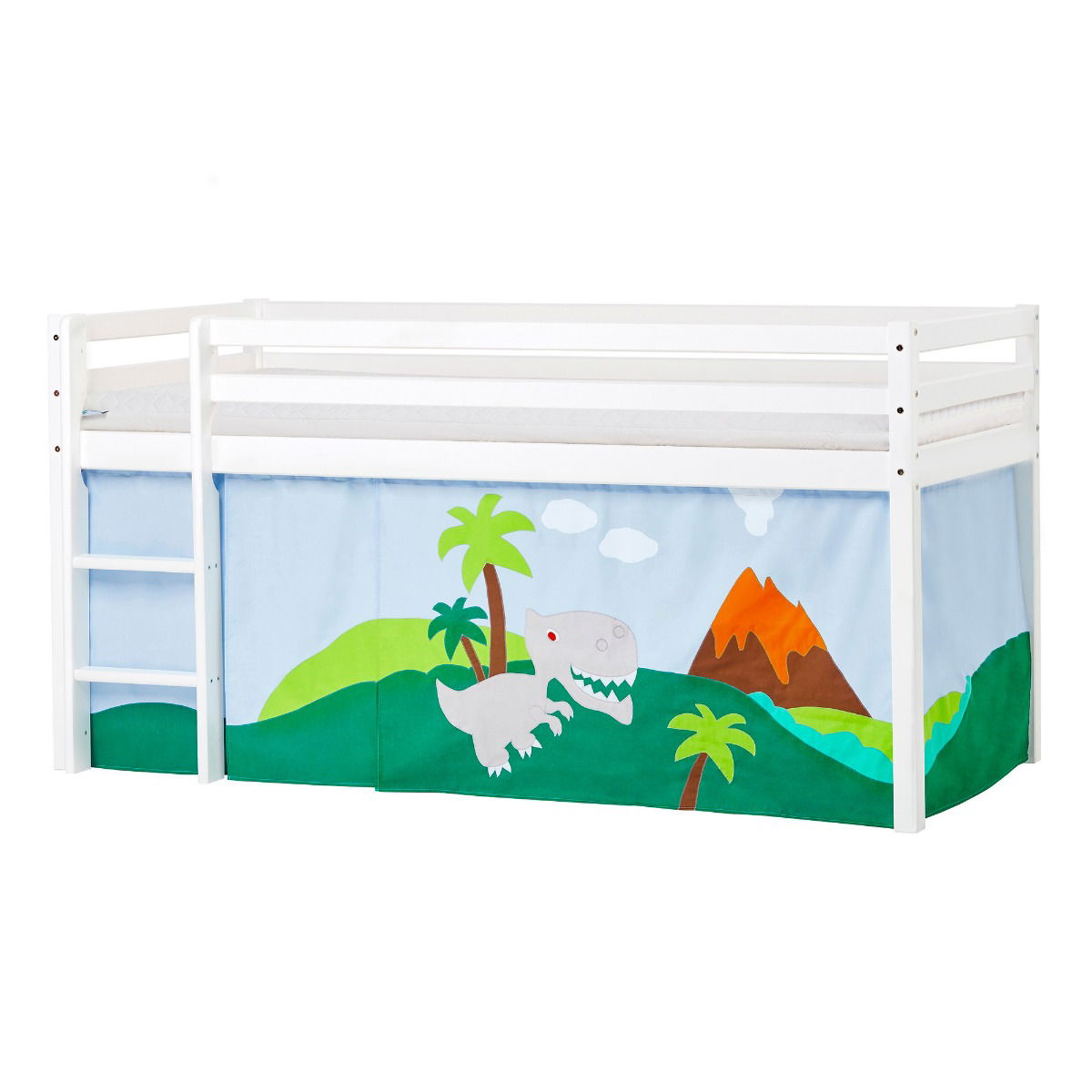 BUNDLE ECO Dream Halbhochbett 90x200 cm (nicht teilbar) mit DINOSAUR Vorhang und ECO Dream-Matratze