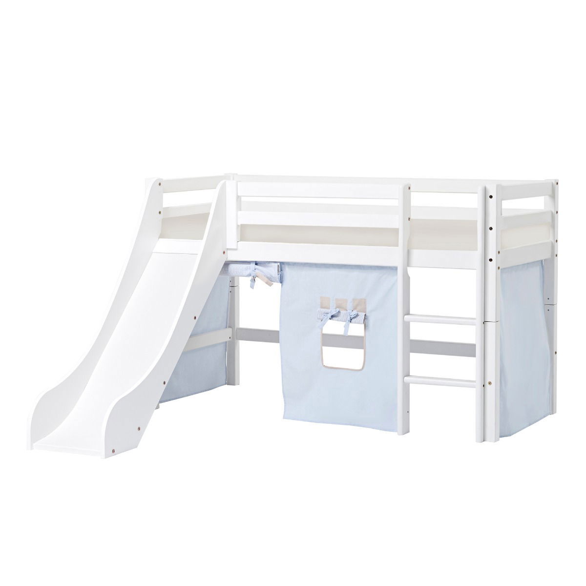 BUNDLE ECO Dream Halbhochbett 70x160 cm mit Rutsche mit FAIRYTALE KNIGHT Vorhang und Kaltschaum-Matratze