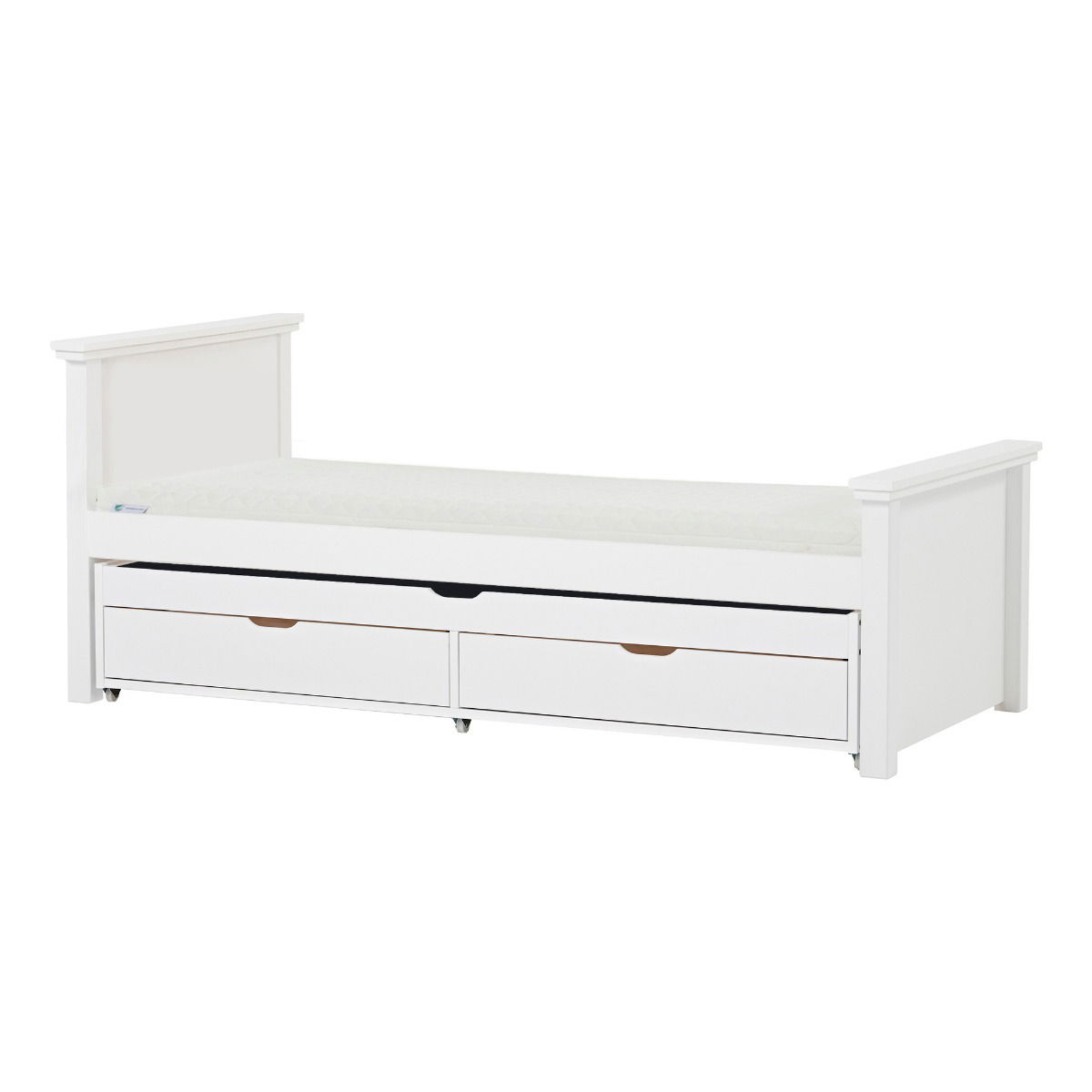 Hoppekids Maja Deluxe Bett 90x200 cm mit hohem und mittelhohem Giebel Eco Luxury-Matratze und Auszieh-/Gästebett 90x190 cm - Matratzenbezugsfarbe: Schwarz