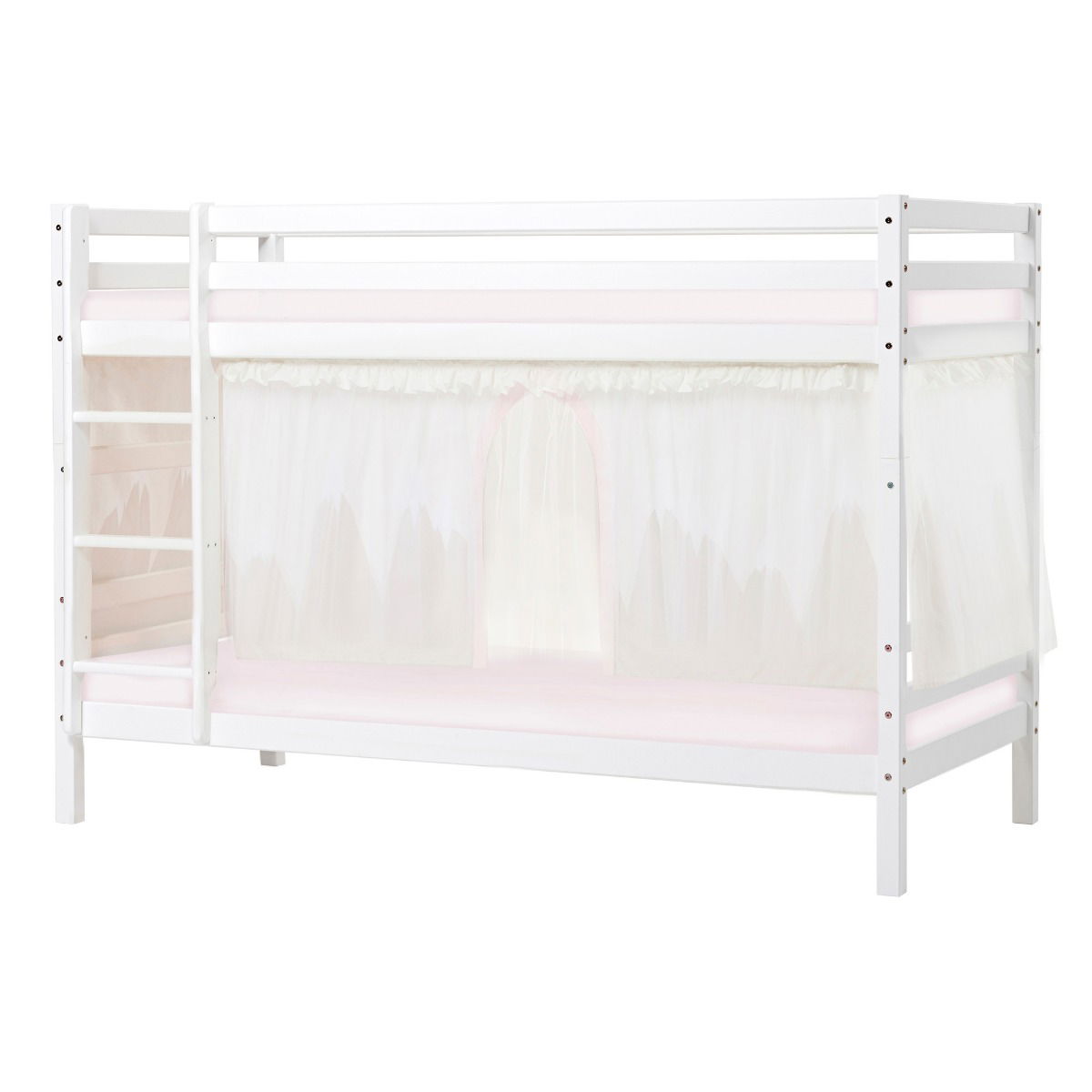 BUNDLE ECO Dream Etagenbett 90x200 cm mit WINTER WONDERLAND Vorhang mit Tüll und Kaltschaum-Matratze