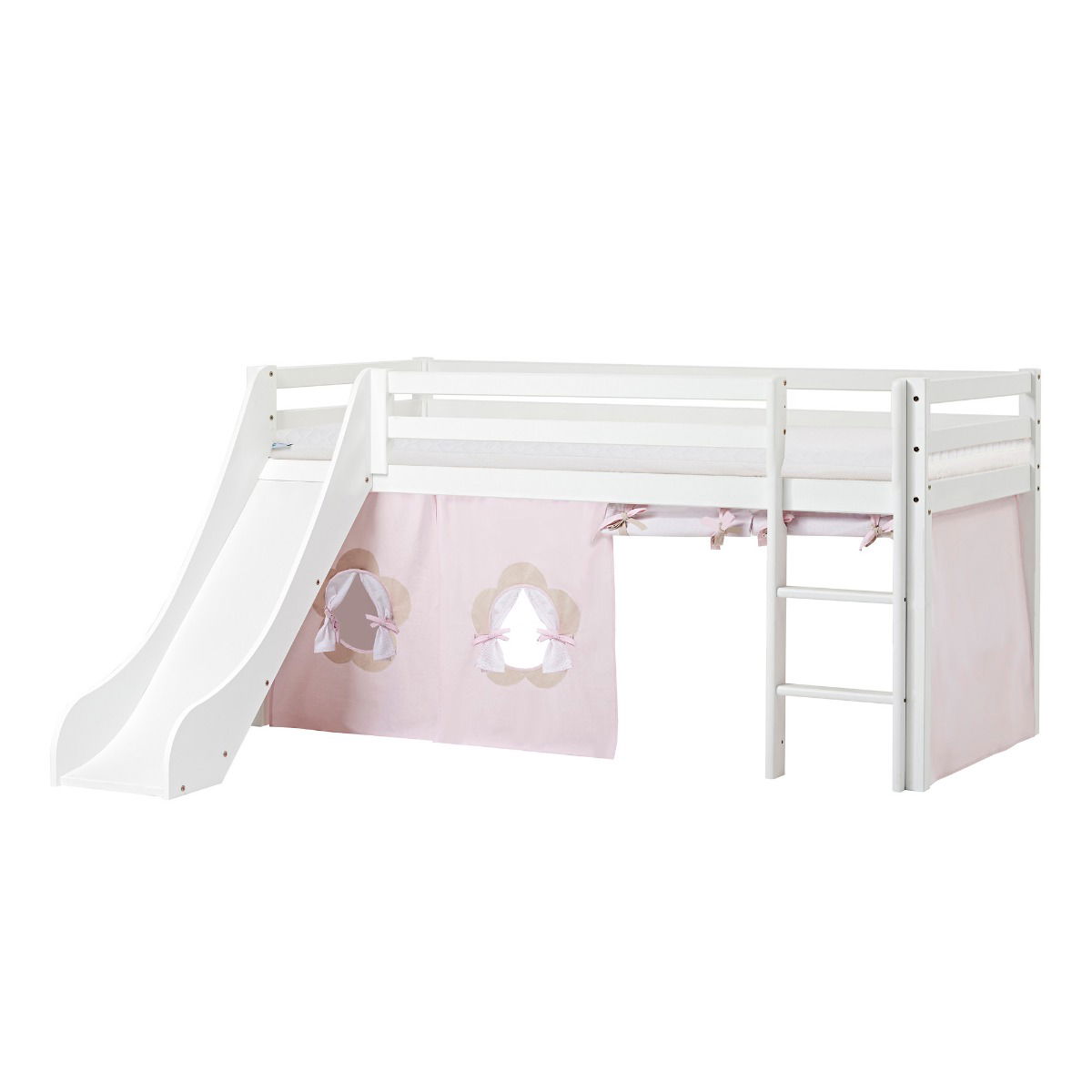 BUNDLE ECO Dream Halbhochbett 90x200 cm (nicht teilbar) mit Rutsche mit FAIRYTALE FLOWER Vorhang und ECO Dream-Matratze