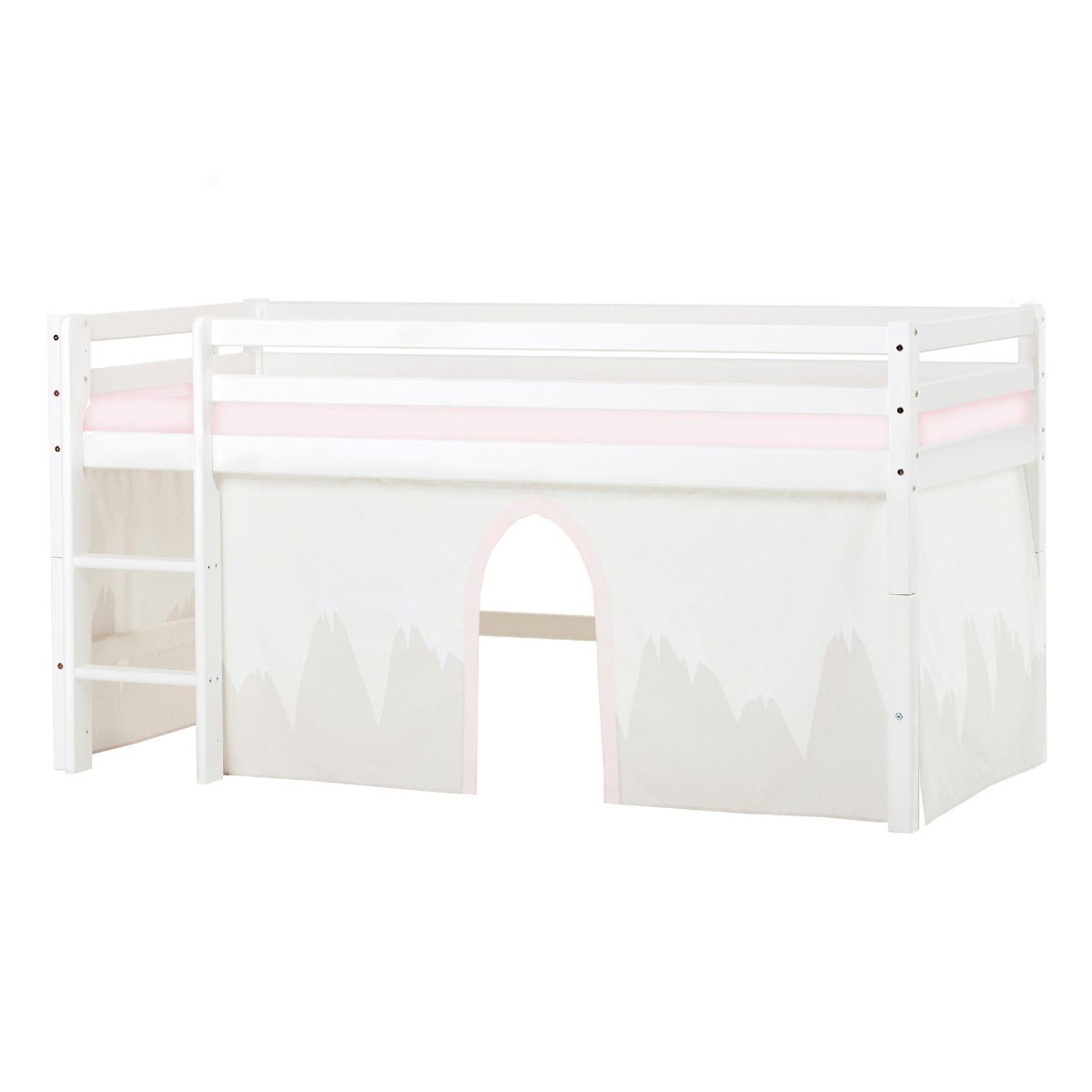 BUNDLE ECO Dream Halbhochbett 90x200 cm mit WINTER WONDERLAND Vorhang und Kaltschaum-Matratze