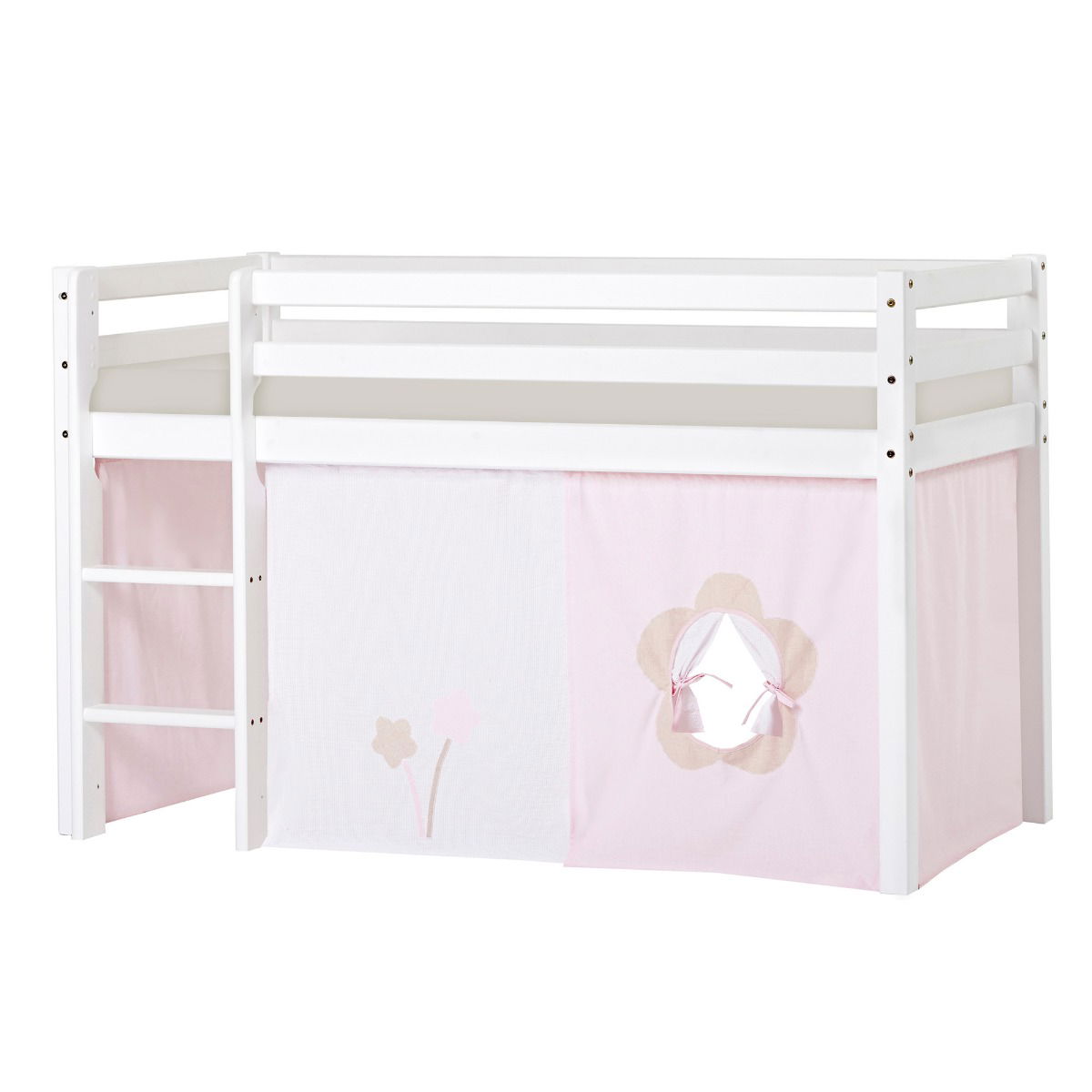 BUNDLE ECO Dream Halbhochbett 70x160 cm (nicht teilbar) mit FAIRYTALE FLOWER Vorhang und Kaltschaum-Matratze