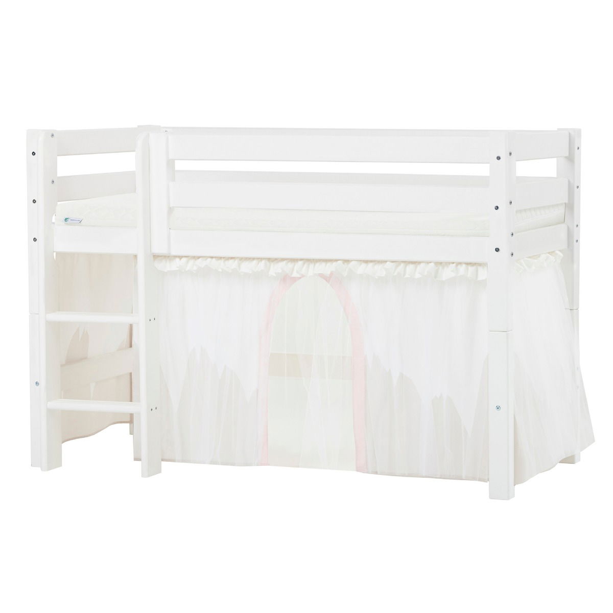 BUNDLE ECO Luxury Halbhochbett 70x160 cm mit WINTER WONDERLAND Vorhang und ECO Luxury Matratze