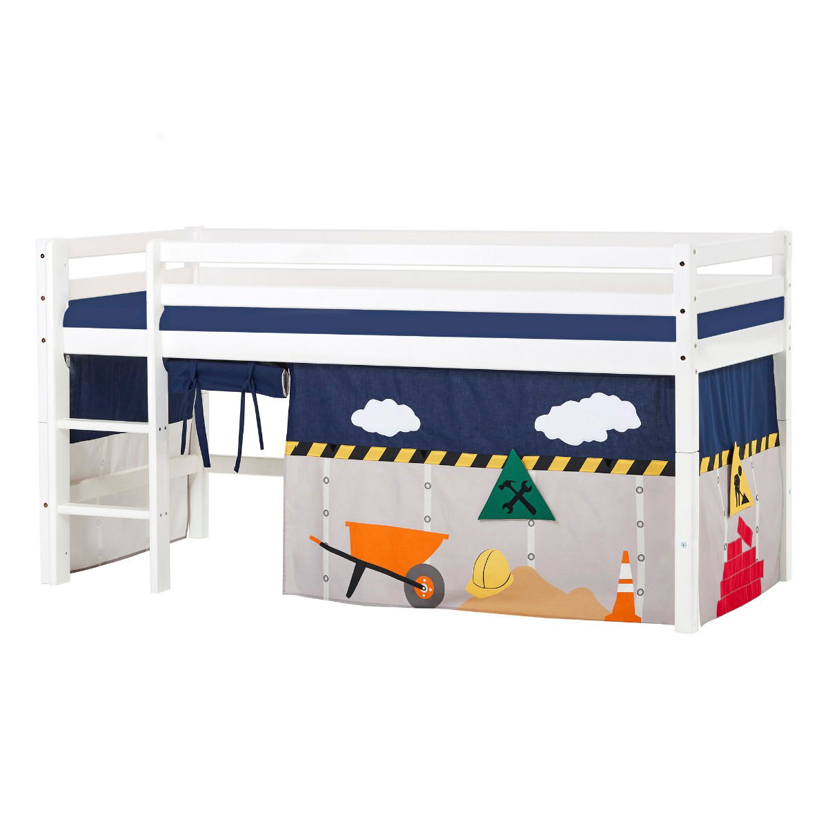 BUNDLE ECO Dream Halbhochbett 90x200 cm mit CONSTRUCTION Vorhang und Schaummatratze