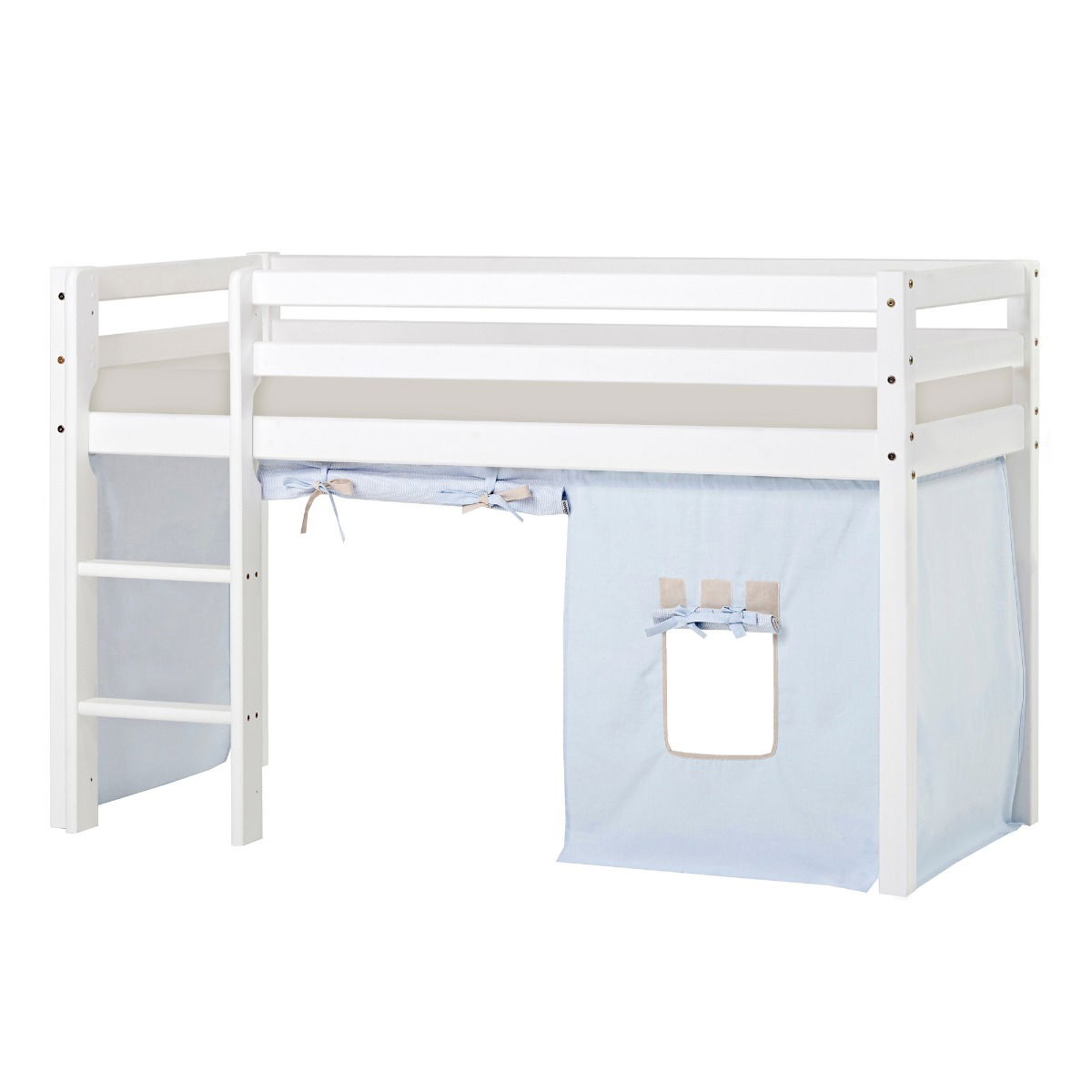 BUNDLE ECO Dream Halbhochbett 70x160 cm (nicht teilbar) mit FAIRYTALE KNIGHT Vorhang und Kaltschaum-Matratze