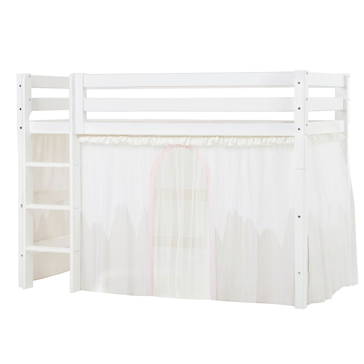 BUNDLE ECO Luxury Mittel-Hochbett 90x200 cm mit WINTER WONDERLAND Vorhang