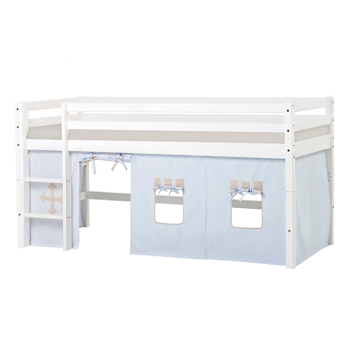 BUNDLE ECO Dream Halbhochbett 90x200 cm mit FAIRYTALE KNIGHT Vorhang und Kaltschaum-Matratze