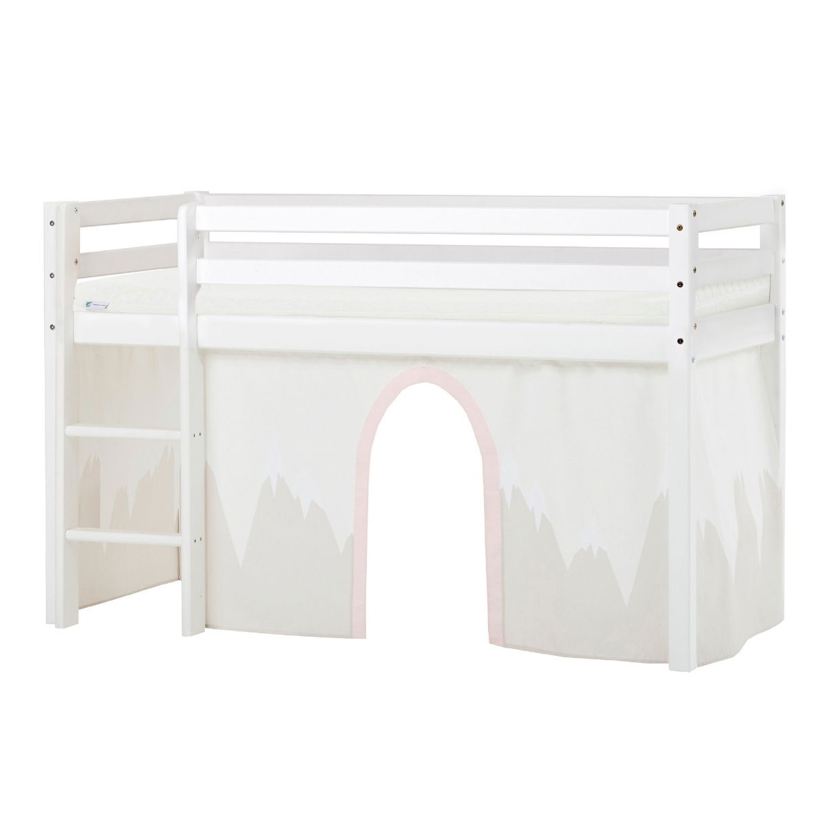 BUNDLE ECO Dream Halbhochbett 70x160 cm (nicht teilbar) mit WINTER WONDERLAND Vorhang und ECO Dream-Matratze