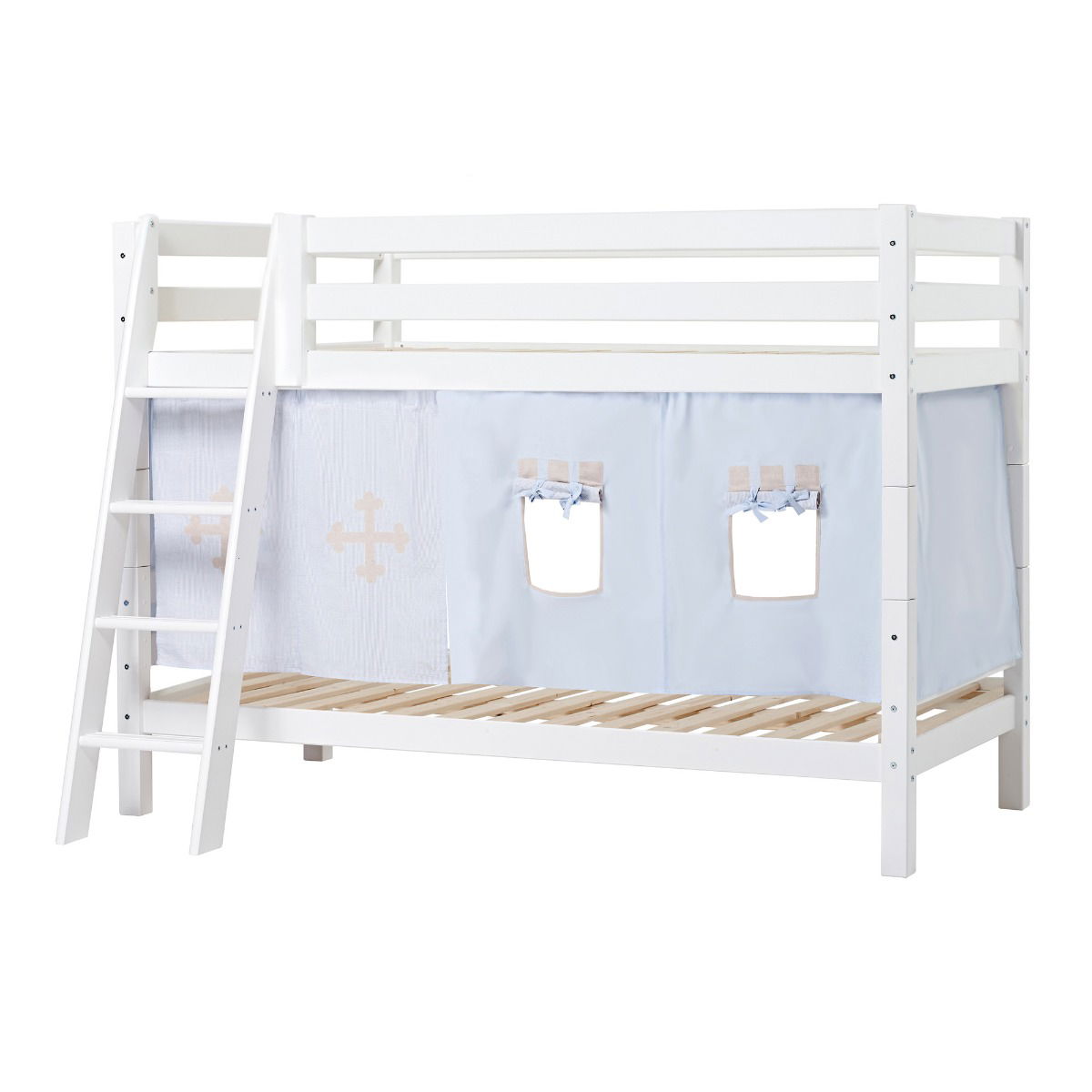 BUNDLE ECO Luxury Etagenbett 90x200 cm mit schräger Leiter und mit FAIRYTALE KNIGHT-Vorhang