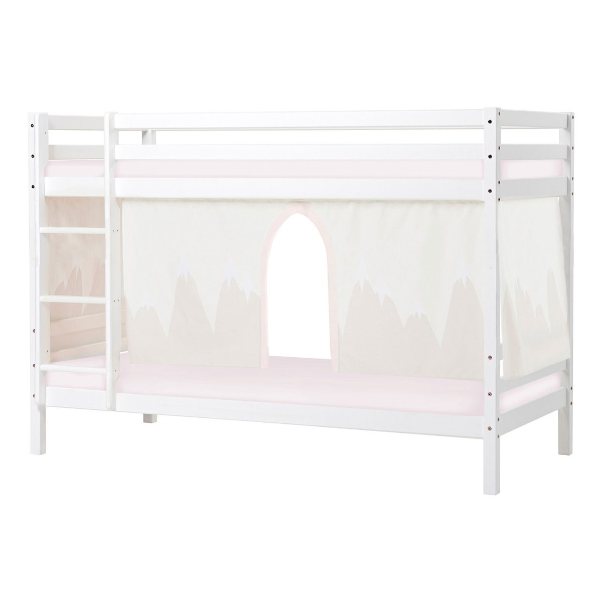 BUNDLE ECO Dream Etagenbett 90x200 cm (nicht teilbar) mit WINTER WONDERLAND Vorhang und Kaltschaum-Matratzen