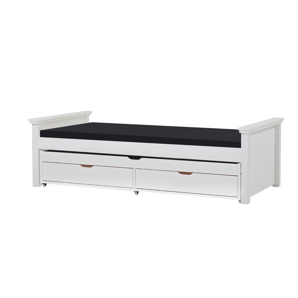 Hoppekids Maja Deluxe Bett 90x200 cm mit mittelhohen Giebeln Kaltschaum-Matratze und Auszieh-/Gästebett 90x190 cm - Matratzenbezugsfarbe: Schwarz