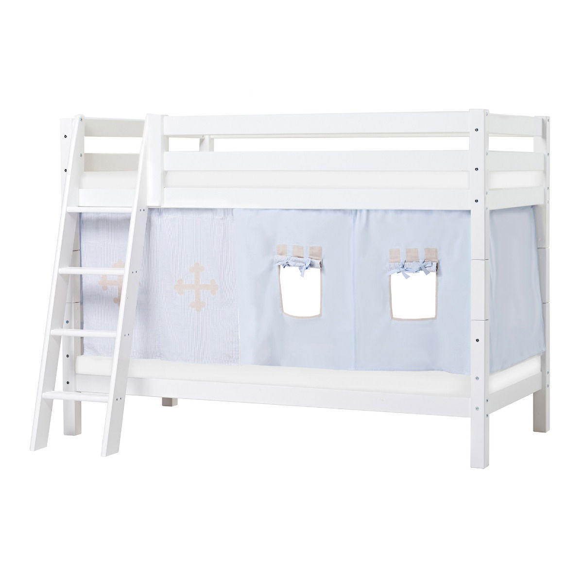 BUNDLE ECO Luxury Etagenbett 90x200 cm mit schräger Leiter mit FAIRYTALE KNIGHT-Vorhang und ECO Luxury Matratze