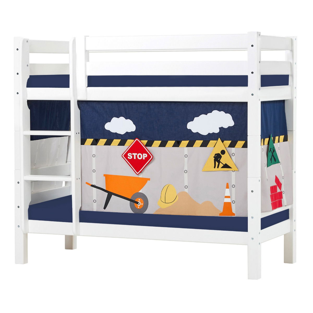 BUNDLE ECO Luxury Etagenbett 70x160 cm mit CONSTRUCTION-Vorhang und Kaltschaum-Matratze