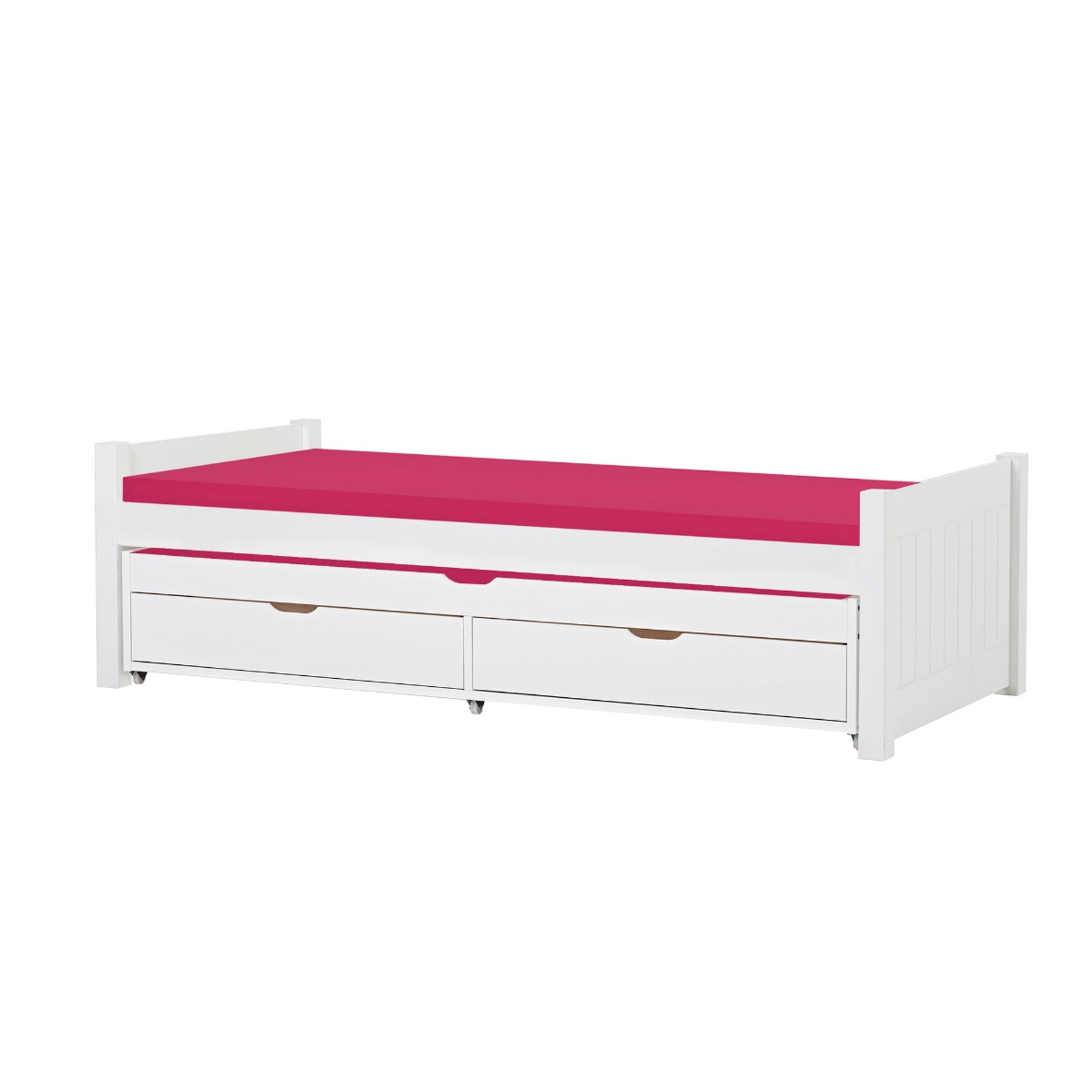 Hoppekids Noah Deluxe Bett 90x200 cm mit mittelhohen Giebeln Kaltschaum-Matratze und Auszieh-/Gästebett 70x190 cm  - Matratzenbezugsfarbe: Pink