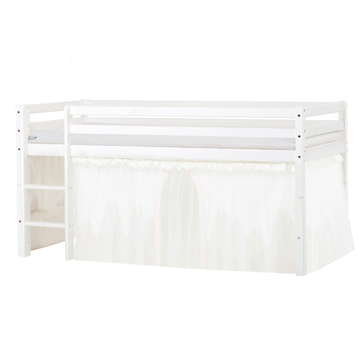 BUNDLE ECO Dream Halbhochbett 90x200 cm mit WINTER WONDERLAND Vorhang mit Tüll und ECO Dream-Matratze