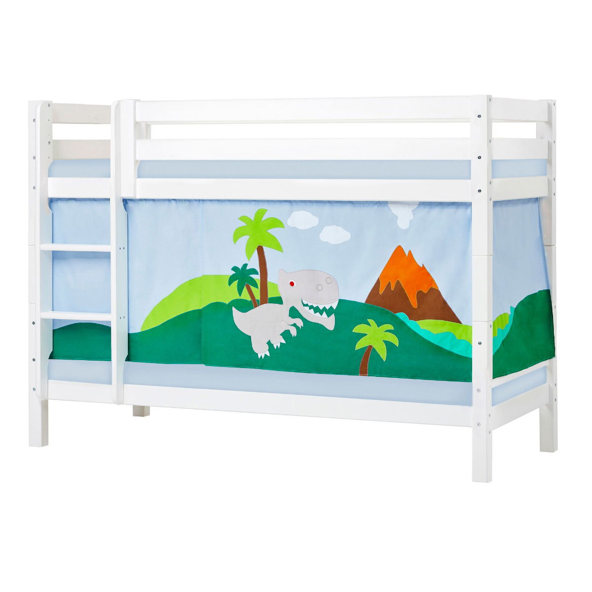 BUNDLE ECO Luxury Etagenbett 90x200 cm mit DINOSAUR-Vorhang und Kaltschaum-Matratze