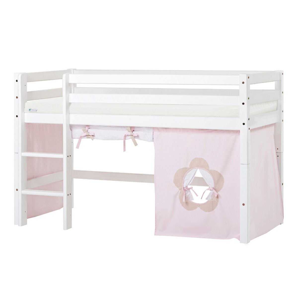 BUNDLE ECO Dream Halbhochbett 70x160 cm mit FAIRYTALE FLOWER Vorhang und ECO Dream-Matratze