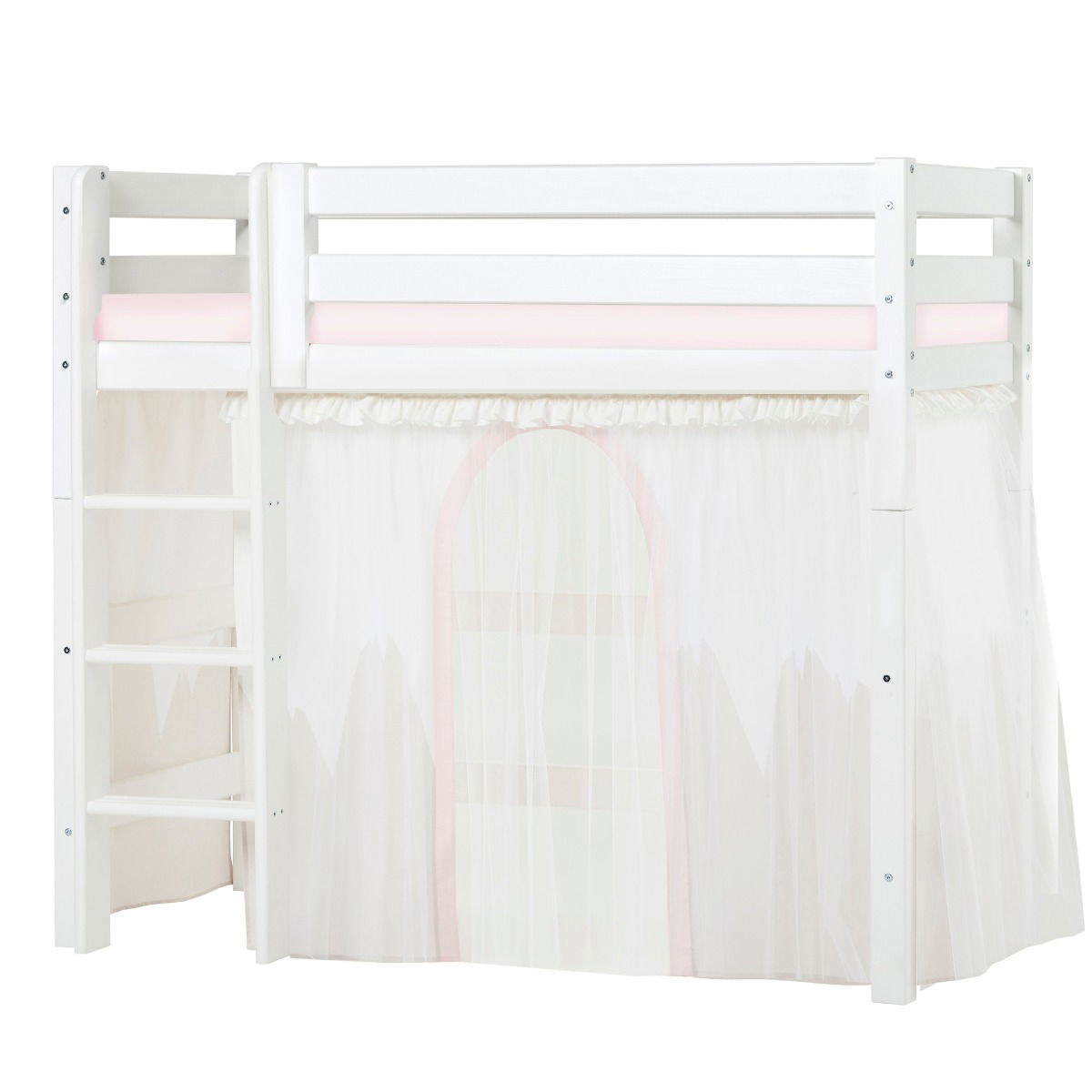 BUNDLE ECO Luxury Mittel-Hochbett 70x160 cm mit WINTER WONDERLAND Vorhang und Kaltschaum-Matratze