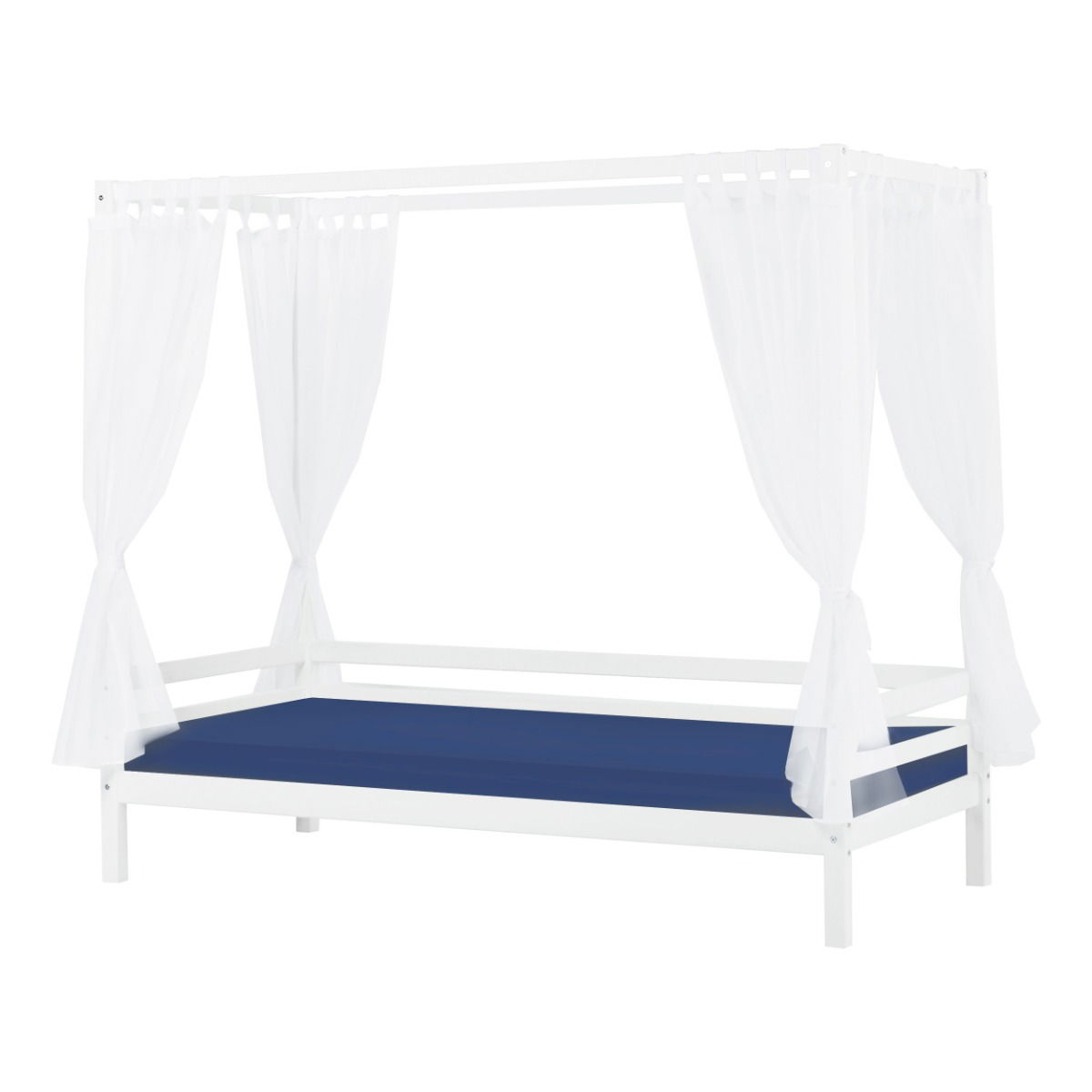 BUNDLE ECO Dream Himmelbett 90x200 cm mit Betthimmel und Kaltschaum-Matratze mit Bezug (Bezugfarbe: Blue)