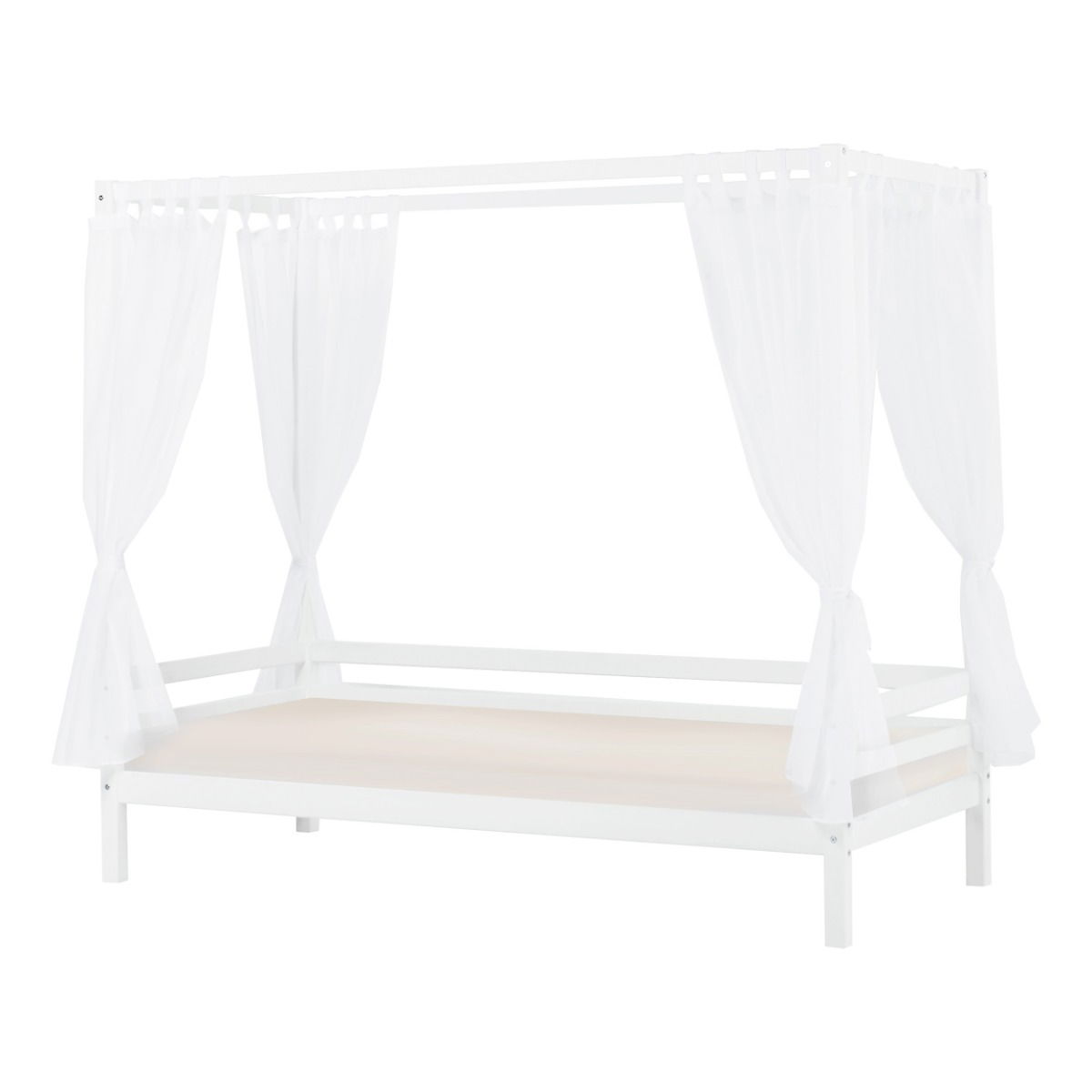 BUNDLE ECO Dream Himmelbett 90x200 cm mit Betthimmel und Kaltschaum-Matratze mit Bezug (Bezugfarbe: Sand)