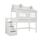 Halbhohes Bett Lakehouse mit Rollboden und Treppe / Weiß