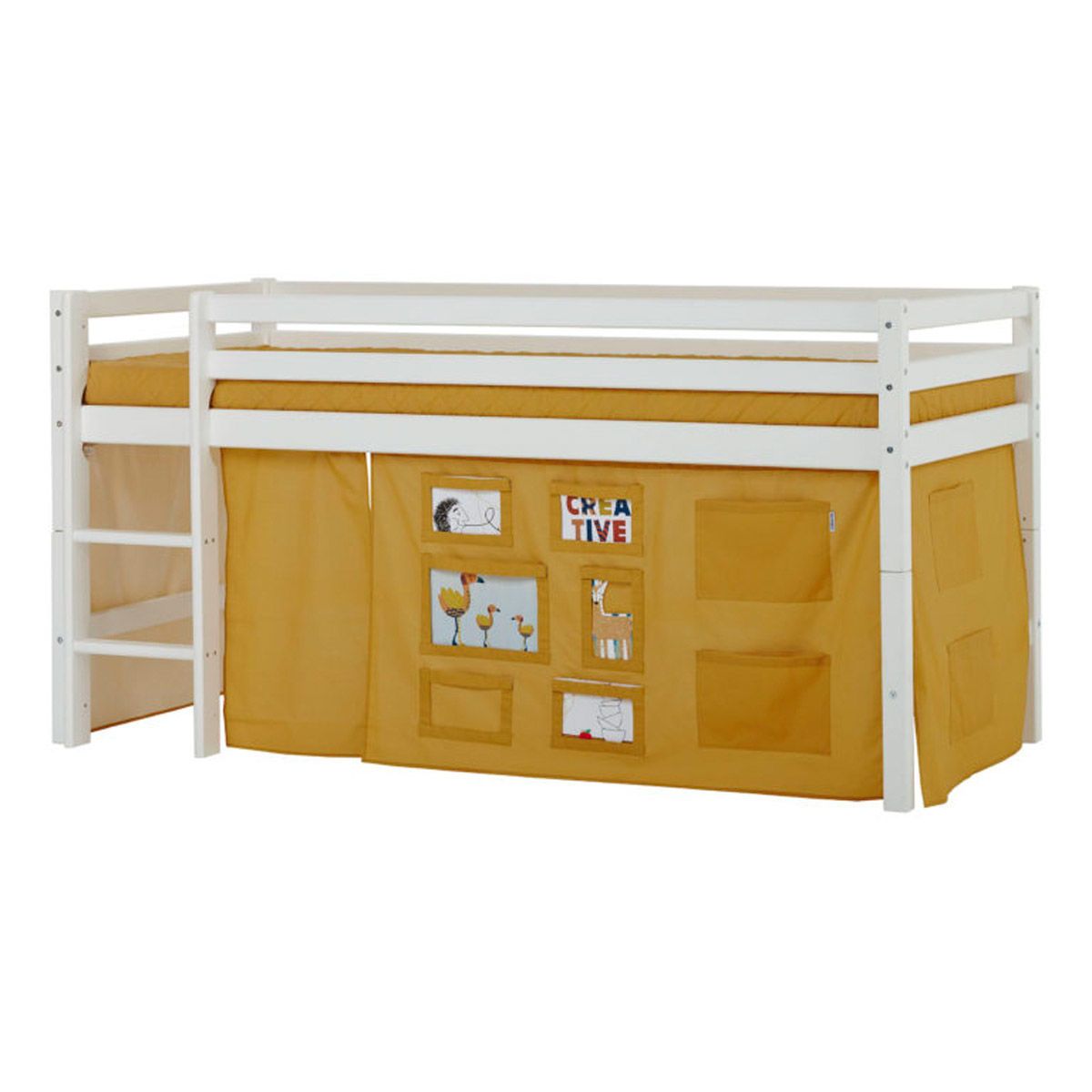 Hoppekids Vorhang-Set für halbhohes Bett 90x200 Dessin Creator autumn yellow - auch für Etagenbett