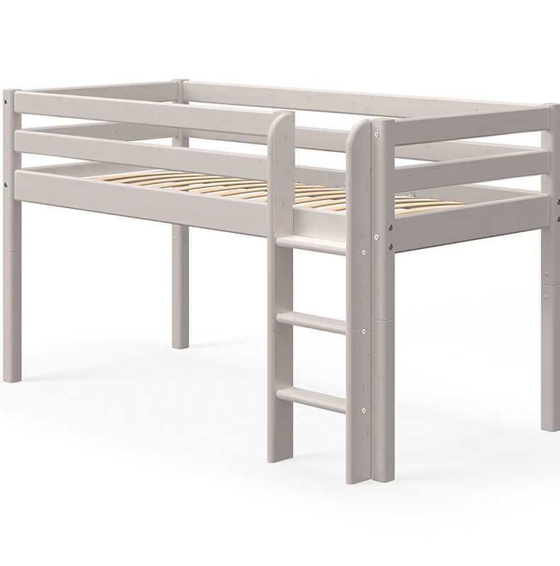 Classic halbhohes Bett mit gerader Leiter, whitewash 90 x 200 cm Classic halbhohes Bett mit gerader Leiter, whitewash 90 x 200 cm