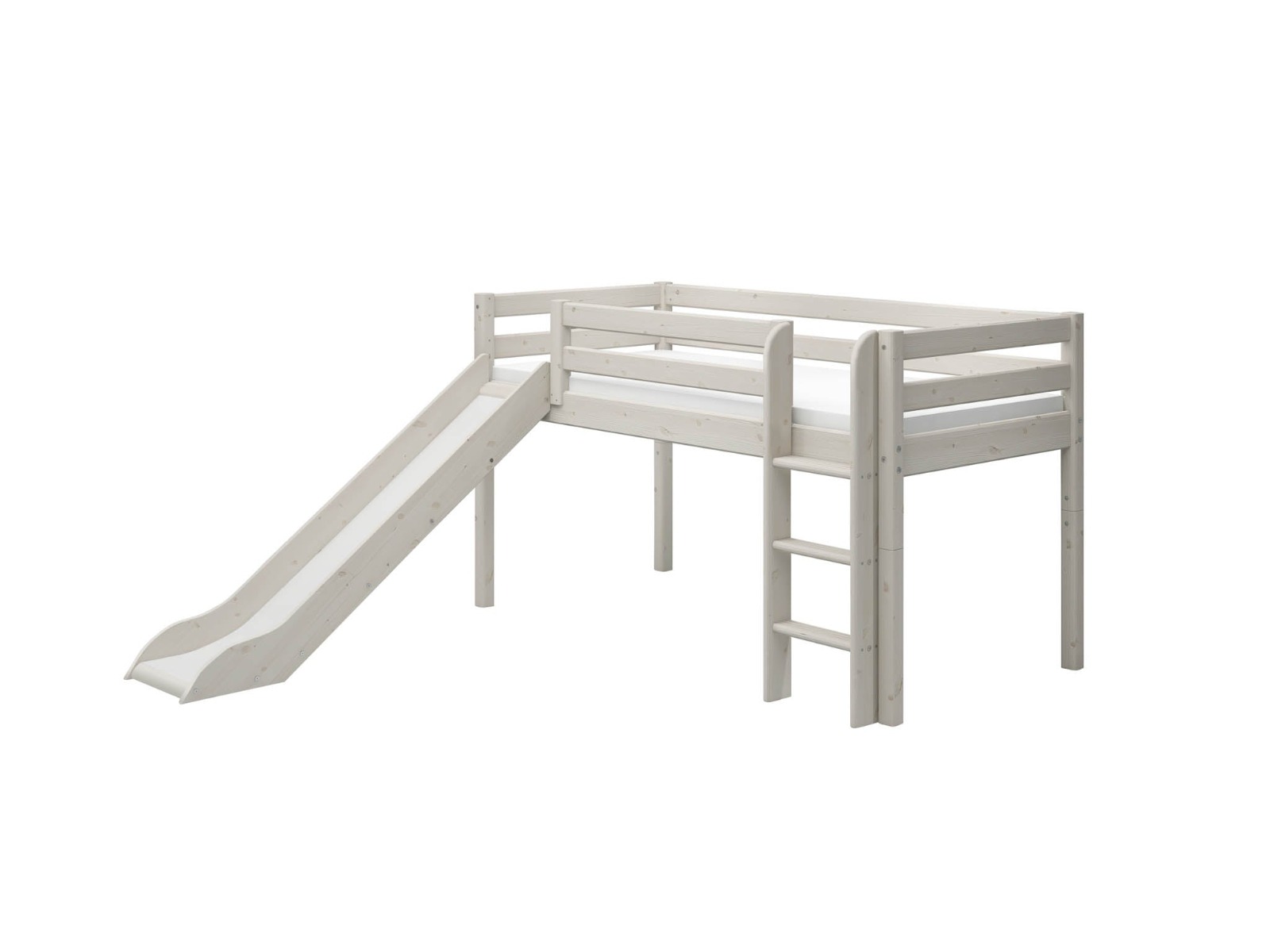 Classic halbhohes Bett mit Rutsche und gerader Leiter (90x200cm)