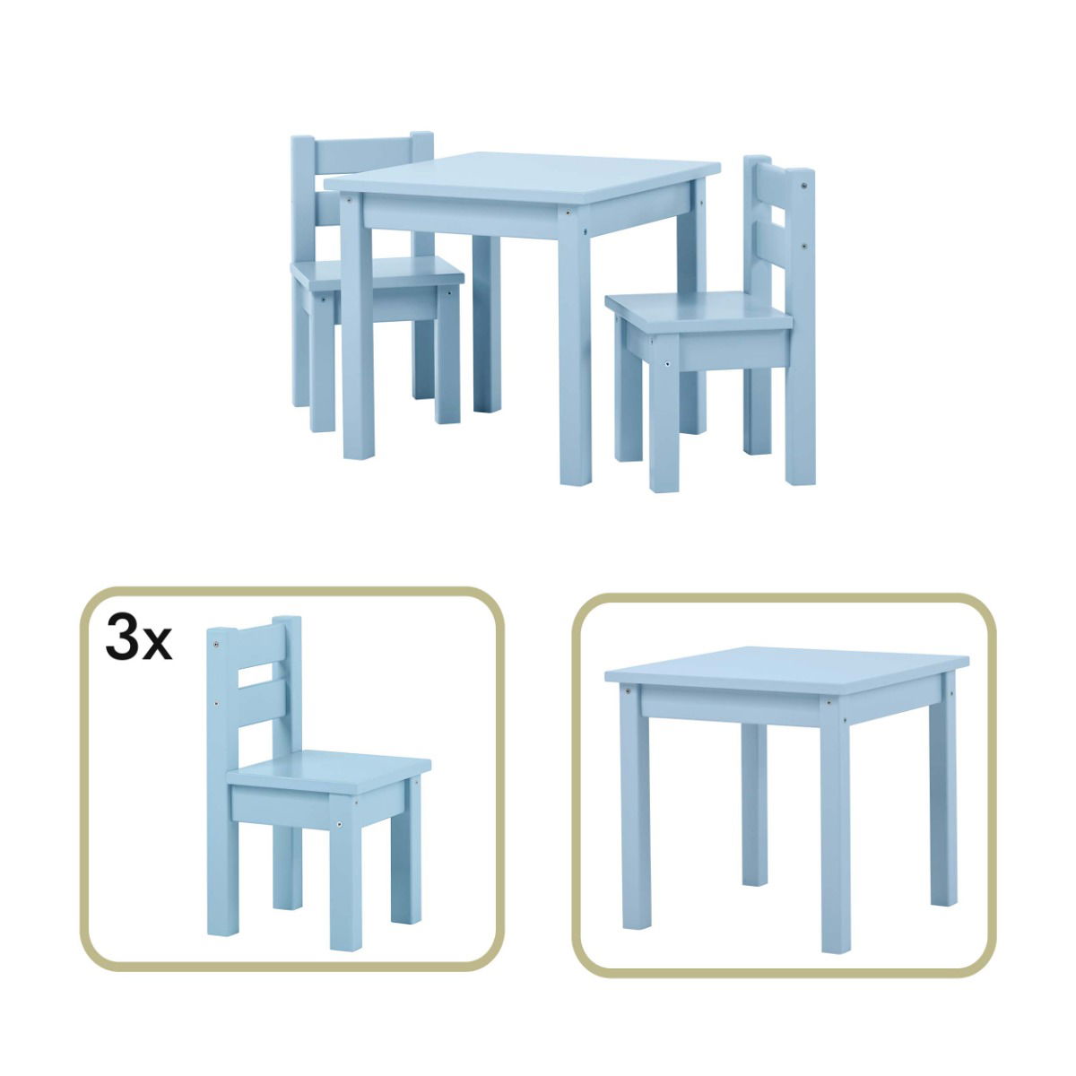 Kindersitzgruppe MADS mit 3 Stühlen und 1 Tisch - Dream Blue