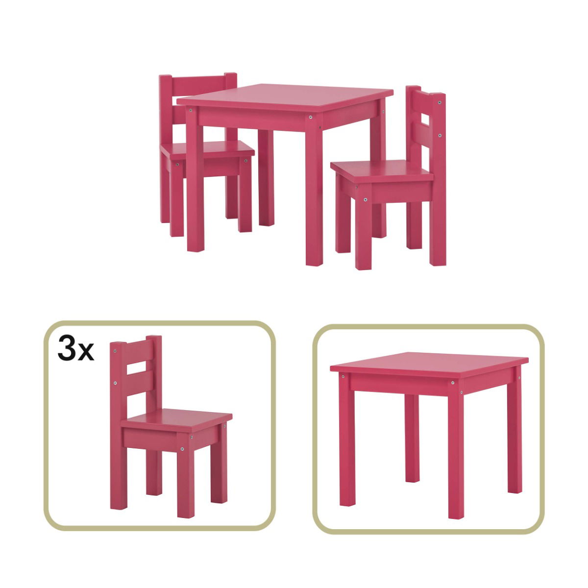 Kindersitzgruppe MADS mit 3 Stühlen und 1 Tisch - Baroque Rose