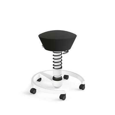 Swopper mit Rollen, Gestell weiß/ Bezug Kunstleder schwarz (Höhe wählbar) Swopper mit Rollen, Gestell weiß/ Bezug Kunstleder schwarz (Höhe wählbar)