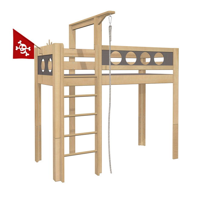 Deluxe Piraten-Hochbett mit Kletterseilüberbau Deluxe Piraten-Hochbett mit Kletterseilüberbau