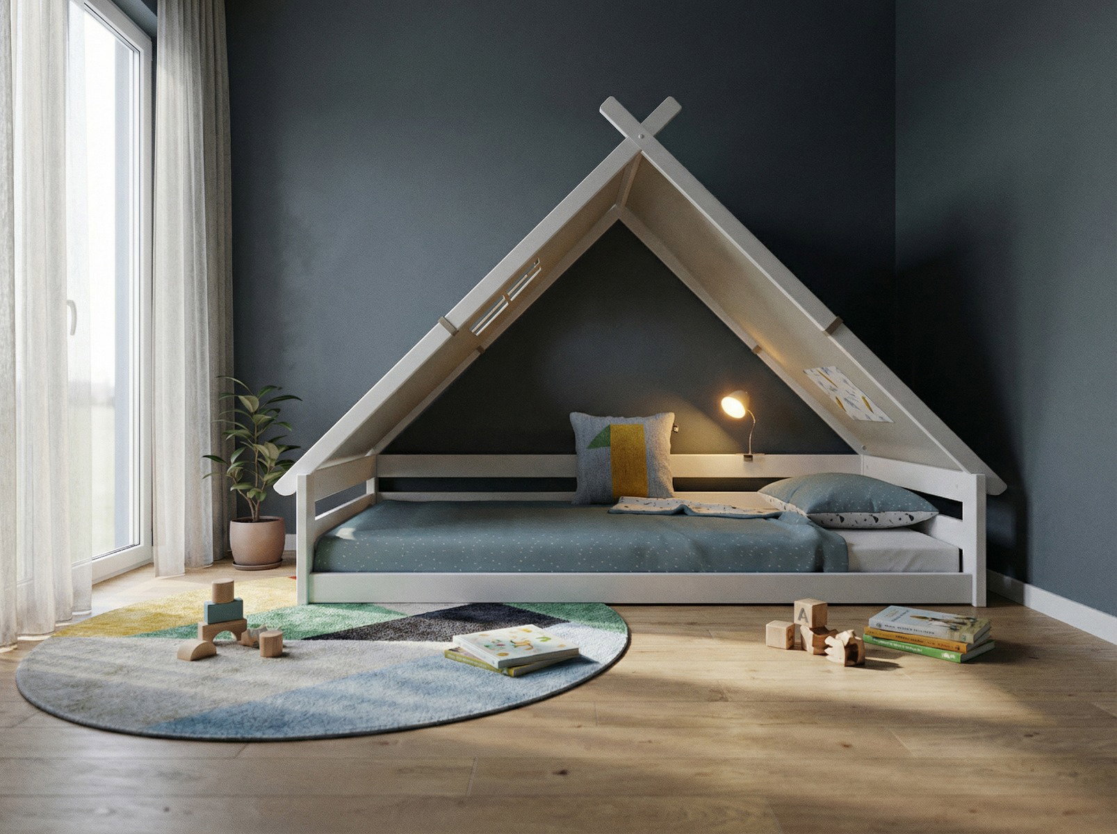 Montesori Bodenbett Elements mit Tipi und Stoffdach Surf