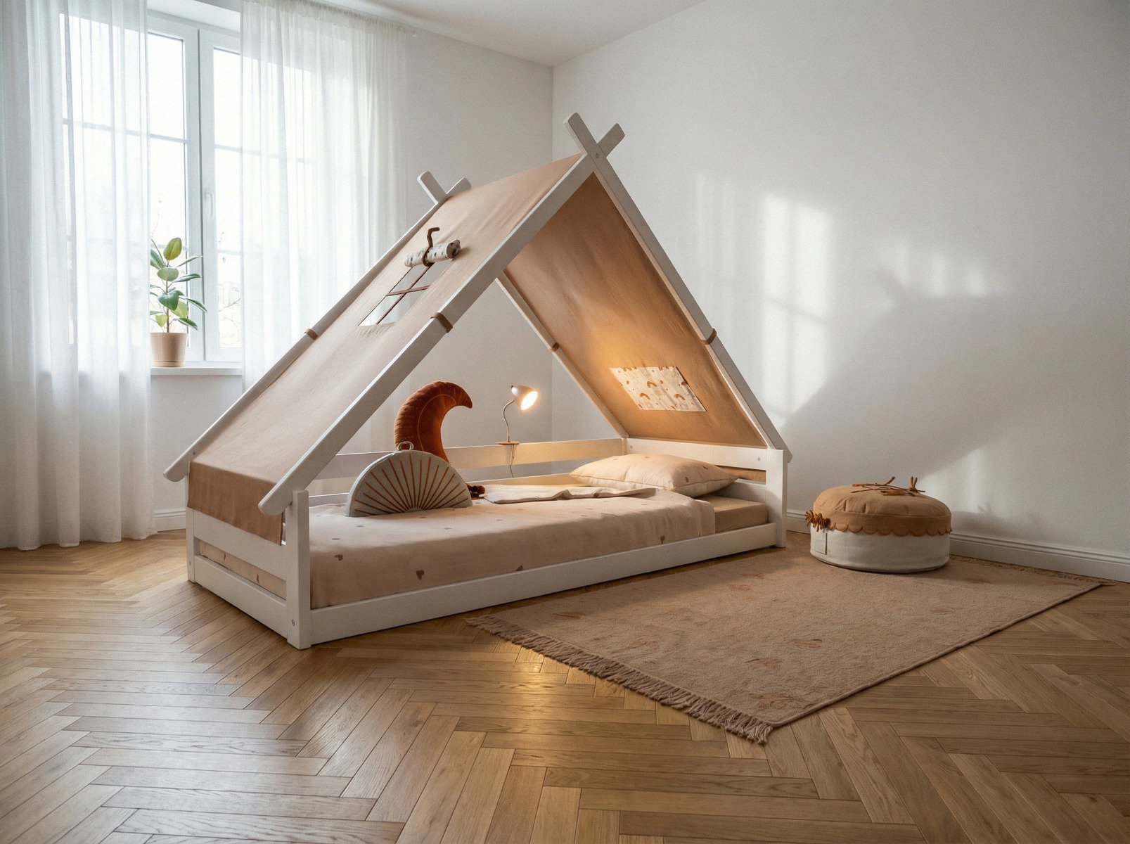 Montesori Bodenbett Elements mit Tipi und Stoffdach Rainbow