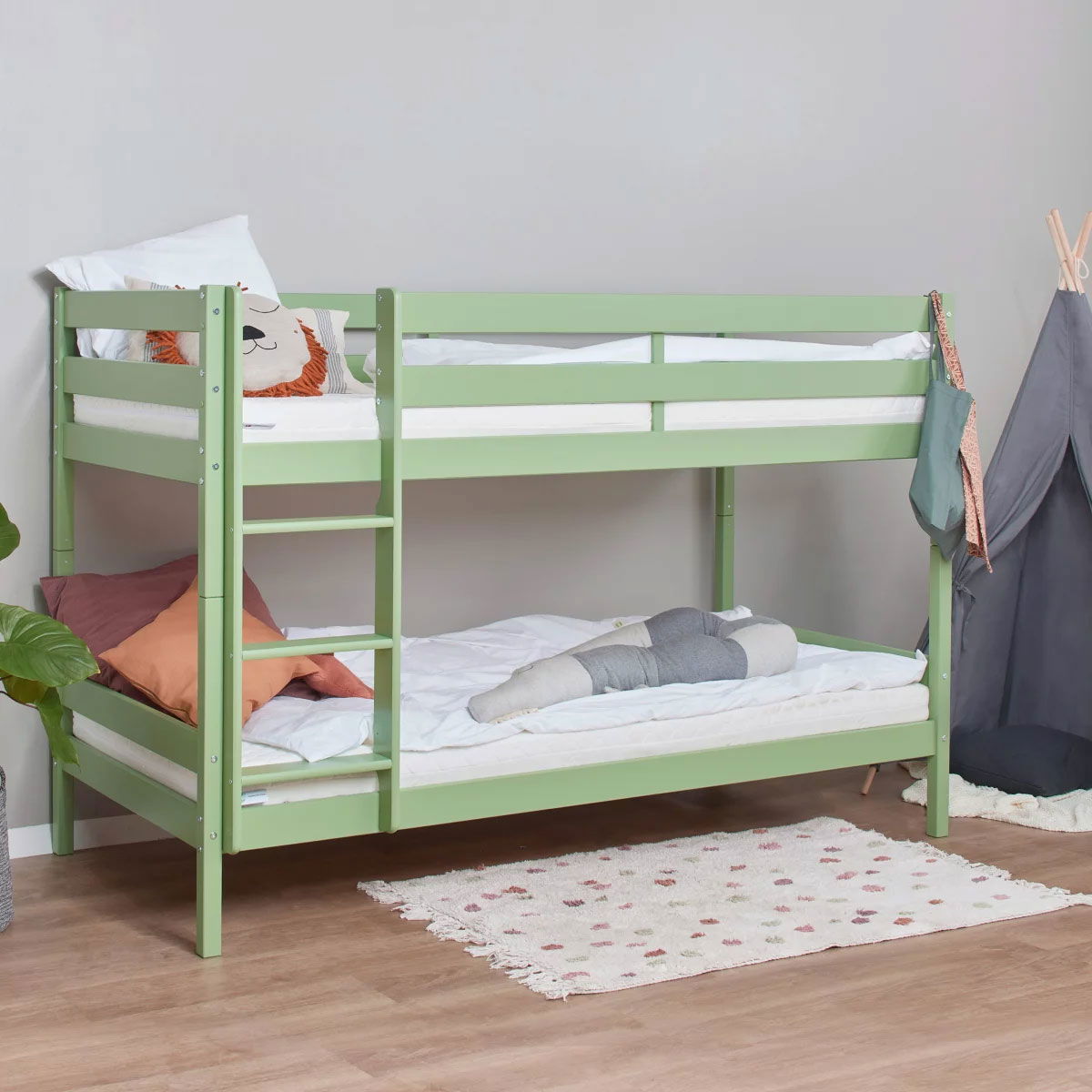 Hoppekids ECO Comfort Etagenbett Pale Green 90x200 cm - mit Lattenrosten