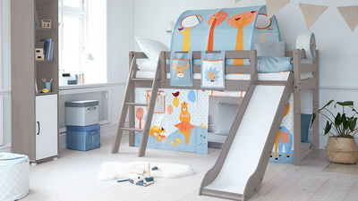 Classic Halbhohes Bett mit Rutsche und Schrägleiter Classic Halbhohes Bett mit Rutsche und Schrägleiter